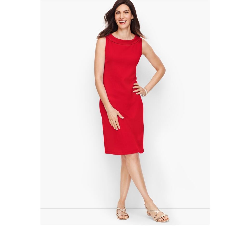 NWT Talbots Italian flannel red holiday sleeveless bateau neckline dress 16 p